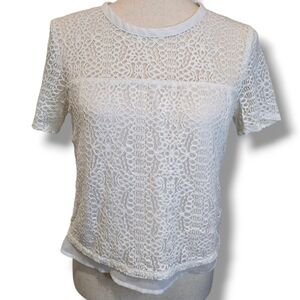 Armani Exchange Beige Lace Lined Blouse Short Sleeve Baby Tee Size Small